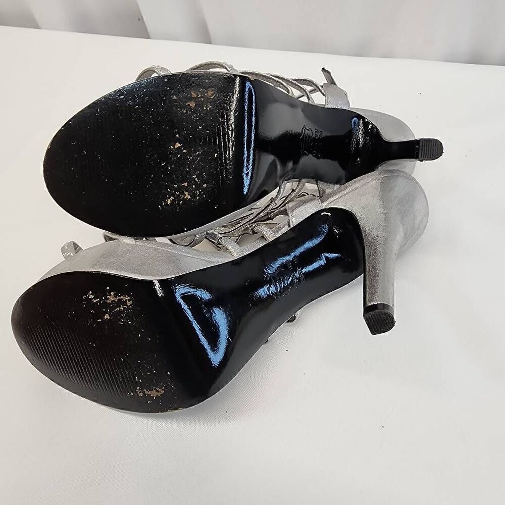 Adrianna Papell Boutique Size 8 Marla Silver Metallic Rhinestone High Heel Sanda - Picture 9 of 10